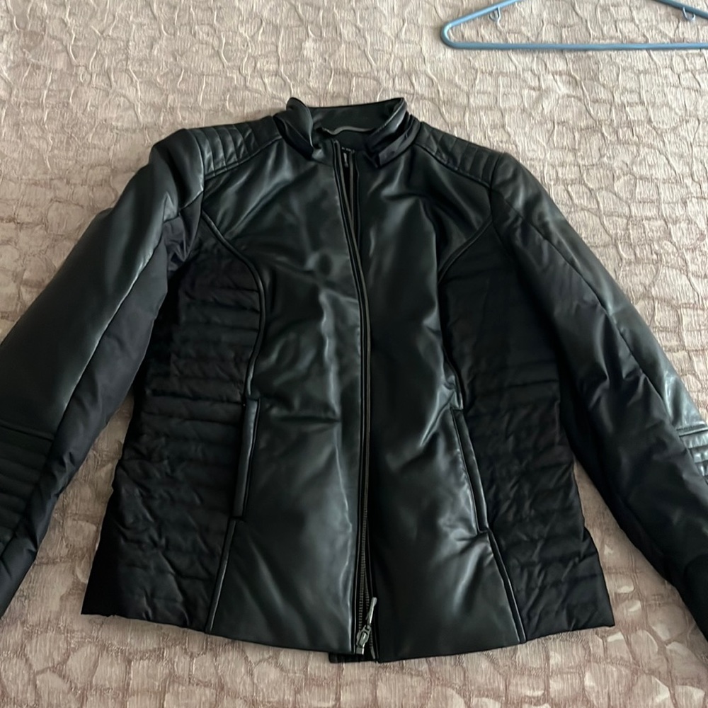 Halston mixed media leather jacket